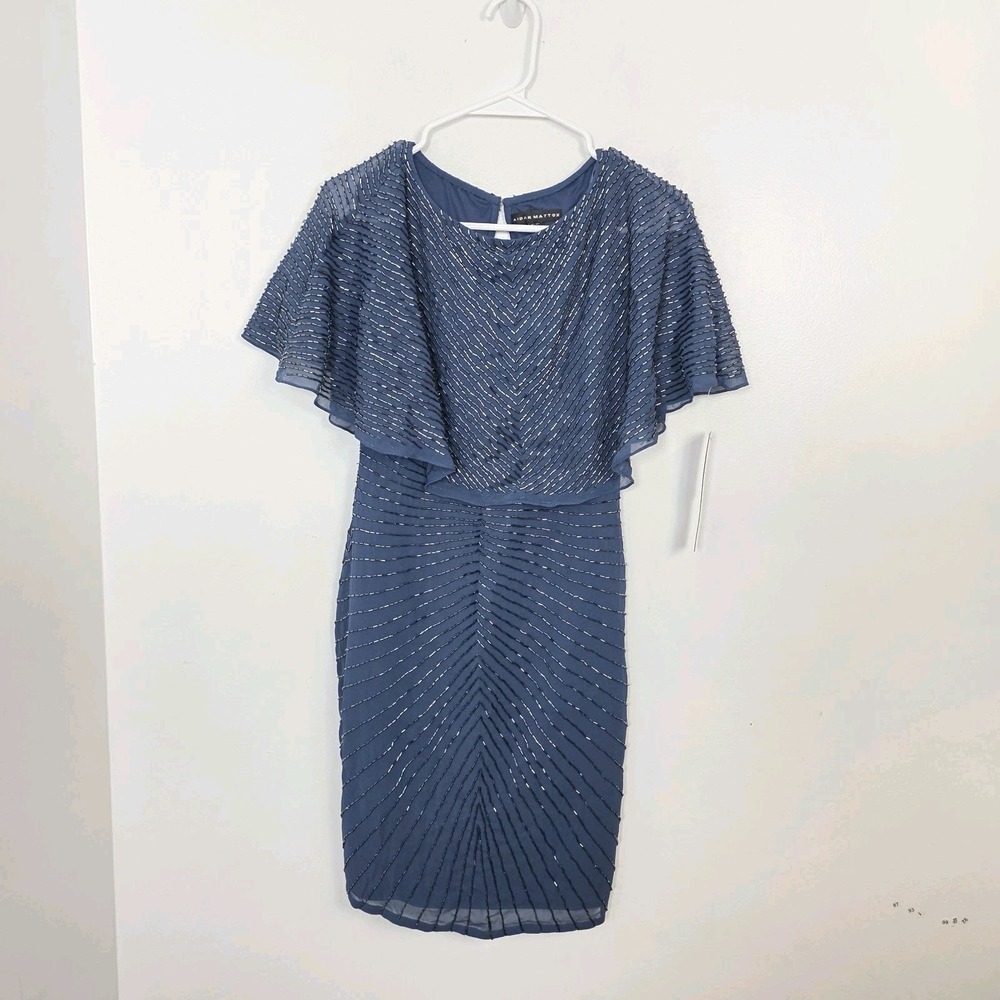 Aidan Mattox Blue Beaded Overlay Fitted Glam Party Semi-Formal Mini Dress Size 2